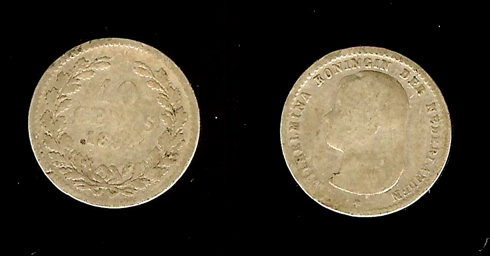 Netherlands 10 cents 1892 F/gF